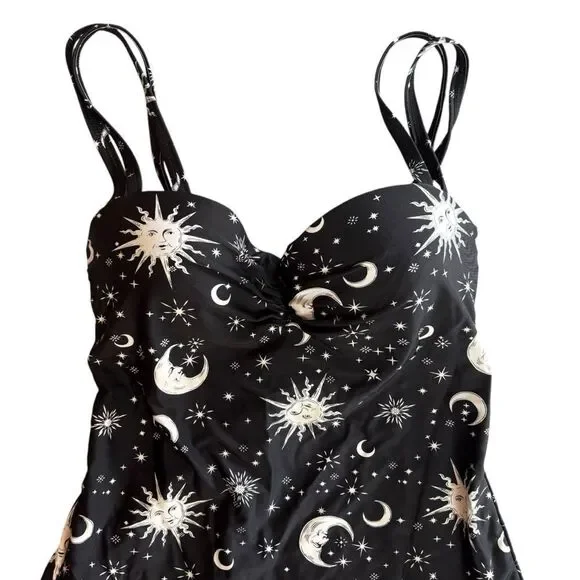 Hot Topic Black & White Sun Moon Stars Celestial One Piece Swimsuit Size Small - Picture 4 of 14